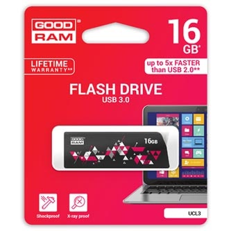 Goodram USB flash disk, USB 3.0 (3.2 Gen 1), 16GB, UCL3, černý, UCL3-0160K0R11, USB A, s výsuvným konektorem