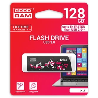 Goodram USB flash disk, USB 3.0 (3.2 Gen 1), 128GB, UCL3, černý, UCL3-1280K0R11, USB A, s výsuvným konektorem