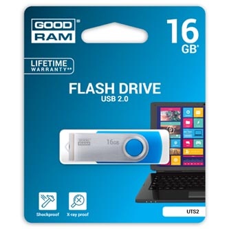 Goodram USB flash disk, USB 2.0, 16GB, UTS2, modrý, UTS2-0160B0R11, USB A, s otočnou krytkou