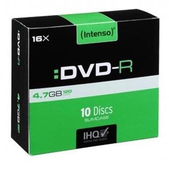 Intenso DVD-R, 4101652, 10-pack, 4.7GB, 16x, 12cm, Standard, slim case, bez možnosti potisku, pro archivaci dat