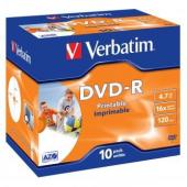 Verbatim DVD-R, 43521, DataLife PLUS, 10-pack, 4.7GB, 16x, 12cm, General, Advanced Azo+, jewel box, Wide Printable, pro archivaci