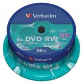 Verbatim DVD-RW, 43639, DataLife PLUS, 25-pack, 4.7GB, 4x, 12cm, General, Serl, cake box, Scratch Resistant, bez možnosti potisku
