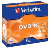 Verbatim DVD-R, 43519, DataLife PLUS, 5-pack, 4.7GB, 16x, 12cm, General, Advanced Azo+, jewel box, Scratch Resistant, bez možnosti